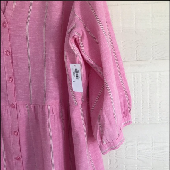 OLD NAVY Soft Pink Linen Chambray Cotton Blend Preppy Stripe Shirt Dress XXL NEW - Picture 5 of 12